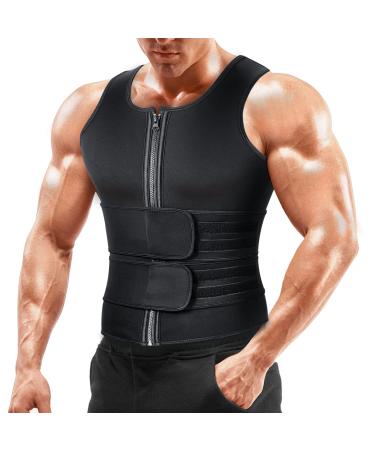 Sauna vest waist trainer for men - men's sauna suit sweat suit with a double belly path belt neoprene slirt slirt shapewear slim xl black (2 belts)