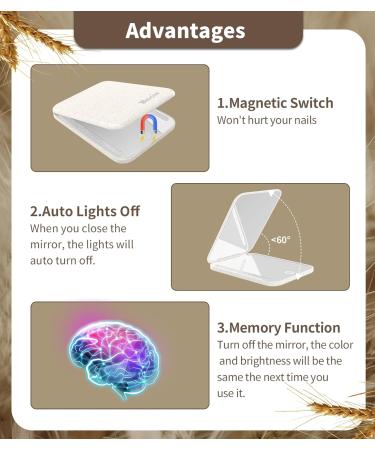 Wobsion Wheat Straw Compact Mirror with Light - Rechargeable 1x/3x Magnifying Portable Makeup Mirror - Natural Organic Fiber - Small Pocket Size - Ideal for Travel - Handbag Gift for Girls - Beige - Buy Online on GoSupps.com