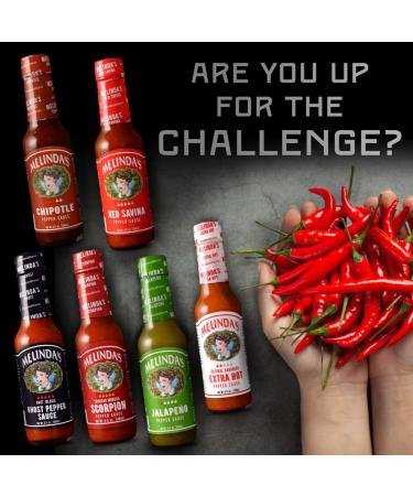 Melinda's Pepper Sauce Challenge Collection - Extra Spicy Gourmet Hot Sauce Gift Set - Jalape o, Habanero, Chipotle, Red Savina, Ghost, Scorpion - 5 oz, 6 Pack - Buy Online on GoSupps.com