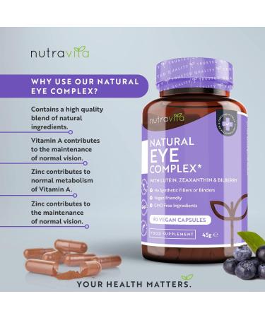 Lutein Natural Eye Supplement 90 Vegan Capsules - Zeaxanthin Bilberry Extract Vitamins A B12 & Zinc - Support Normal Vision | Nutravita UK - Buy Online on GoSupps.com