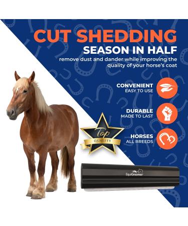 Equigroomer Self-Cleaning Fur Care Brush for Horses Gentle Effective Hair & Dandruff Removal | Safe for Sensitive Skin (Black) - Buy Online on GoSupps.com
