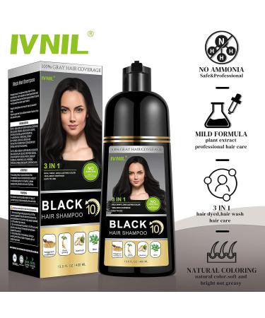IVNIL Instant Black Hair Color Shampoo for Gray Hair 3-In-1 Semi-Permanent Dye - Herbal Ingredients, Ammonia-Free, Fast Acting 13.5 fl oz - Buy Online on GoSupps.com