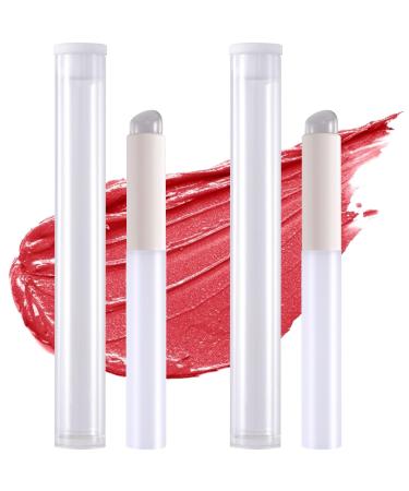 2pcs Silicone Lip Brushes with Storage Box Portable Round Head Angled Lip Brush Reusable Soft Makeup Applicator Cosmetic Tools for Lipstick Lip Balm Gloss Concealer- White