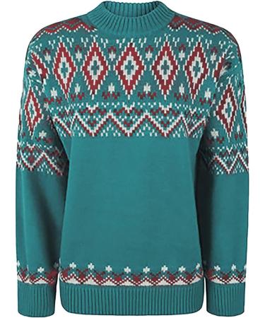 Women's Genetic Christmas Sweater - Warm Knitting with Stripes & Snowflakes | Winter Thick Cotton Sweater in Green - Buy Online on GoSupps.com