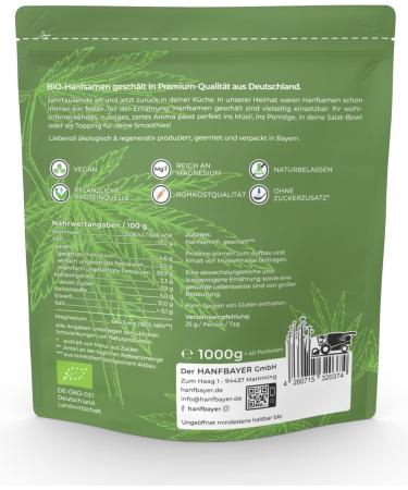 Buy Hanfbayer Bio Hemp Seeds 1kg - Protein-Rich Superfood Vegan & Raw Food Quality Omega-3 & Magnesium with Delicious e-Recipes - Buy Online on GoSupps.com