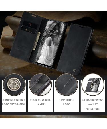 Premium Leather Flip Case for OPPO A16 - SLWYF Wallet Protection Silicone Bumper Magnetic Closure - Black - Buy Online on GoSupps.com
