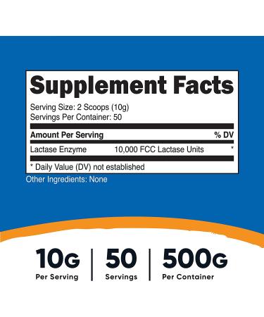 Nutricost Lactase Powder 500g - Non-GMO, Gluten-Free Enzyme Supplement - 1.10lb (500 Servings) - Buy Online on GoSupps.com