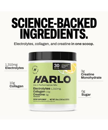 Harlo Electrolytes Powder 3-in-1 High-Sodium Hydration for Intense Training | with Creatine & Collagen | Zero Sugar | Salty by Design | NSF Certified | Citrus Salt (30 Servings) - Buy Online on GoSupps.com