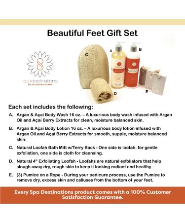 Luxury 7-Piece Spa Gift Set for Women | Beautiful Feet Tropical Scent Body Wash & Lotion | Natural Loofah & Pumice - $71 Value - Buy Online on GoSupps.com