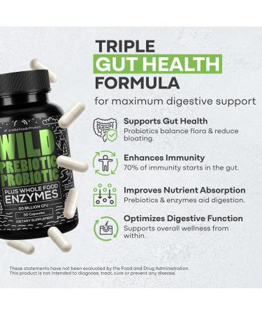 Wild Prebiotics and Probiotics with Digestive Enzymes | 20 Billion CFU - 10 Strains for Women & Men | Support Gut Health & Digestion Supplements | Non-GMO Prebiotic Fiber | 30 Capsules 30 Count (Pack of 1) - Buy Online on GoSupps.com