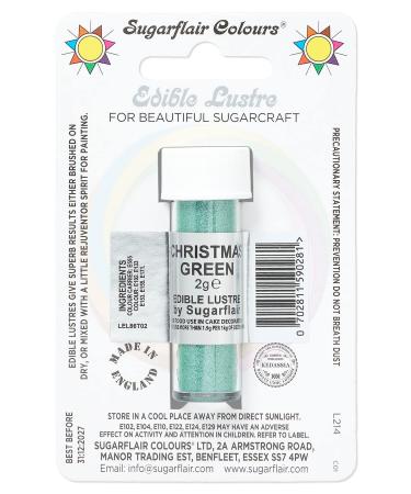 Sugarflair Christmas Green Edible Lustre Dust Add a Lustrous Shine to Cakes or Decorations. Brush On or Add Rejuvenator to Create Eye-Catching Edible Paint Gives Shine to Your Bakes - 2g