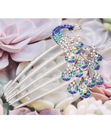 Blue Peacock Rhinestone Wedding Bridal Hair Comb Accessory - Buy Online on GoSupps.com