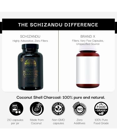 Schizandu Activated Coconut Charcoal Capsules- Supports Health - Vegan, Organic, Non-GMO, No Additives - X-Large Bottle 210 Count - Pack of 2 210 Count (Pack of 2) - Buy Online on GoSupps.com