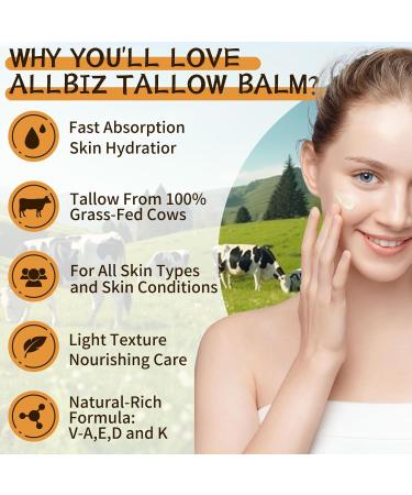 ALLBIZ Beef Tallow Honey Face Moisturizer - All Natural 100% Grass-Fed Tallow & Raw Wild Honey Balm for Radiant Skin (Unscented - Buy Online on GoSupps.com