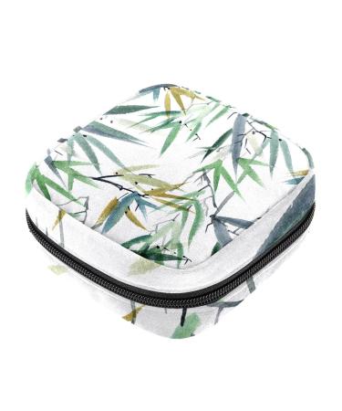 Menstruation pad bag with zipper women's napkin bag tampons collection bags for women and girls (bamboo-green plant watercolor ink) Color 6