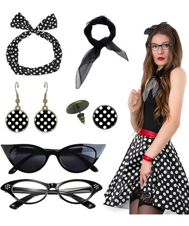Lesunbak 50s Accessories for Women | 1950s Outfit with Headbands and Drop Earrings Costume Accessories with Red Bow Headband Vintage Polka Dot Hair Bands Cat Eye Glasses Black One Size - Buy Online on GoSupps.com