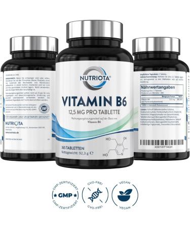Vitamin B6 12.5 mg - 365 Vegan Tablets for Metabolism Nerve & Immune Support | Reduce Fatigue | von Nutriota - Buy Online on GoSupps.com