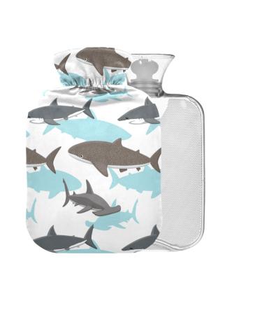 Sharks Hot Water Bottle with Cover 1 l Small Hot Water Bag for Pain Relief Bed Hand and Feet BAP-Free