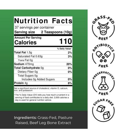 Premium Beef Bone Broth Concentrate - Grass Fed, Pasture-Raised Cattle - High Protein & Collagen - 375g (37 Servings) - Buy Online on GoSupps.com
