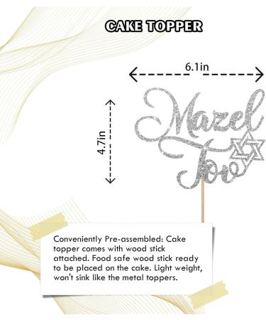 Mazed Tov Cake Topper Jewish Birthday Cake Topper Silver Glitter Cake Decor for Jewish Holiday Party Hebrew Congratulations Theme Party Decorations - Buy Online on GoSupps.com
