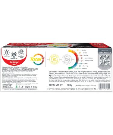 Colgate Total Charcoal Deep Clean Toothpaste 150 gm/5.2 OZ Charcoal Deep Clean Combo Pack Whole Mouth Health Tooth Paste with 12-Hour Protection Pack of 2 - Buy Online on GoSupps.com