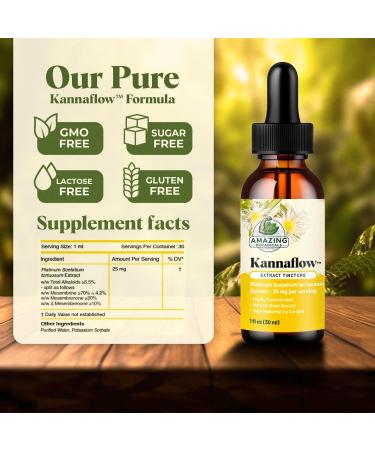 Amazing Botanicals Platinum Kanna Extract Tincture 25mg Sceletium Tortuosum | 80% Mesembrine | 5.5% Alkaloids | Supports Calm & Focus | Vegan, Non-GMO, USA Made, Sugar & Alcohol-Free Drops - 1oz 1 Fl Oz (Pack of 1) - Buy Online on GoSupps.com