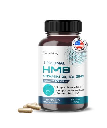 Liposomal HMB with Vitamin D3 K2 & Zinc Advanced Formula Supports Muscle Mass Joint Wellness & Recovery* 180 Capsules (Pack of 1) No Gluten or GMOs 180 Count (Pack of 1)