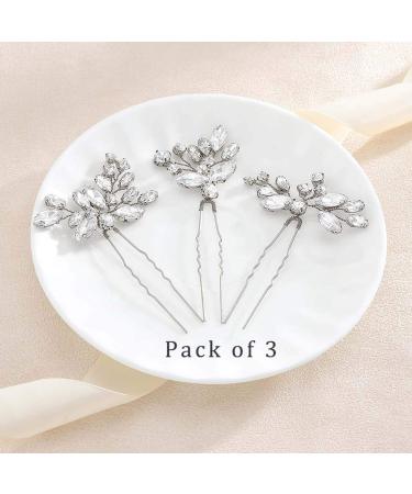 Unicra Bridal Crystal Hairpins Set - Wedding Flower Hairpieces & Accessories for Women & Girls (Pack of 3 Silver) - Buy Online on GoSupps.com