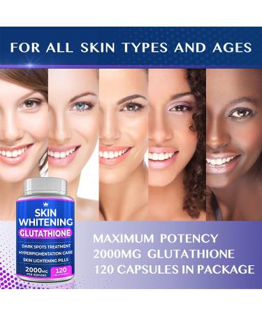 Glutathione Whitening Pills 2000mg - Skin Lightening Supplement for Dark Spots, Melasma & Acne Scars - Hyperpigmentation Treatment - Anti-Aging Antioxidant - 120 Capsules - Buy Online on GoSupps.com