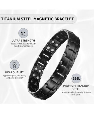 MagEnergy Titanium Steel Magnetic Bracelet for Men - Double Row Ultra Strength Magnets - Adjustable Links Removal Tool - Jewelry Gift Box - A-Black - Buy Online on GoSupps.com