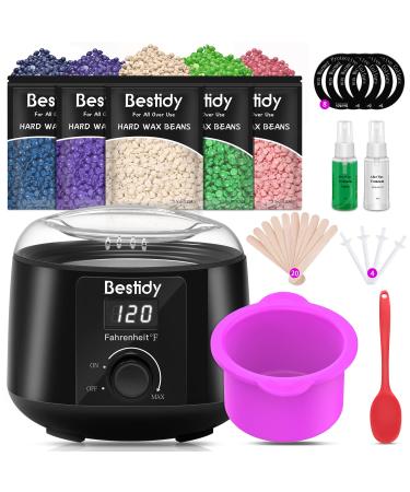 Bestidy Waxing Kit for Women and Men Home Wax Warmer with Hard Wax Beans for Hair Removal for Brazilian Body Armpit Bikini Chest Legs Face Eyebrow - Silicone Non-stick Bowl Black