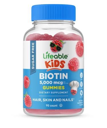 Lifeable Sugar Free Biotin Gummies for Kids  5000mcg  Great Tasting Natural Flavor Supplement Vitamins  Vegetarian GMO-free Chewable  for Hair Skin and Nails Support  for Children  90 Gummies - Buy Online on GoSupps.com