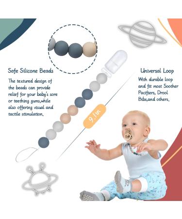 Silicone Beaded Pacifier Clip Teether Toy - Gray + Mint Green (2 Pack) - Buy Online on GoSupps.com