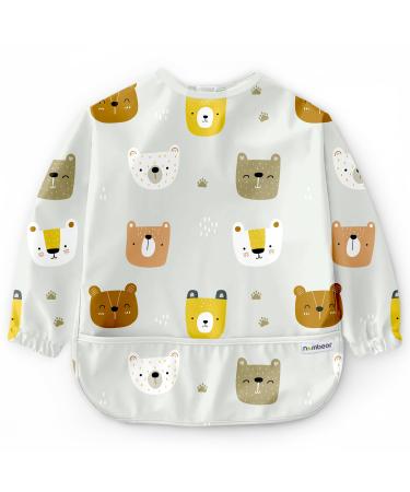 Nombear bibs for baby with sleeves - washable bibs with sleeves waterproof baby bibs for baby food full body bibs for baby sleeves for baby complementary food baby accessories gray