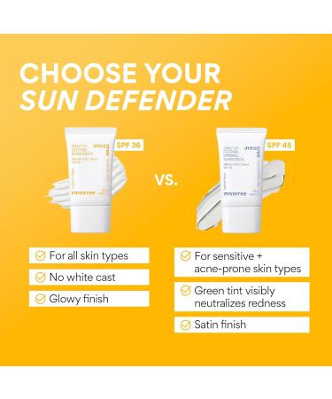 innisfree Daily Mineral UV Defense SPF 45 Face Sunscreen with Green Tint Hyaluronic Acid Korean Skincare Color Correcting Formula - Buy Online on GoSupps.com