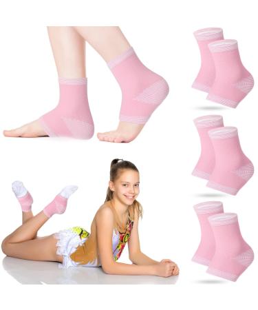 Tarpop 3 Pair Ankle Compression Sleeves for Kids Ankle Brace Compression Sleeves Foot Arch Support Sleeve Sock for Girls Ankle Sports Running Dance Fitness Gymnastics (Pink  Medium) Medium Pink