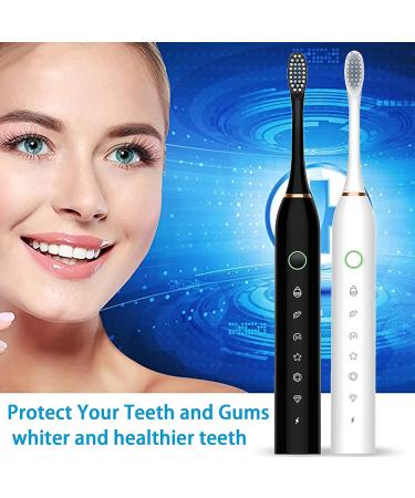 Lukern Sonic Electric Toothbrush 2 Pack - 6 Modes, 42000vpm, 2 Minute Timer, 8 Brush Heads - White+Black - Buy Online on GoSupps.com