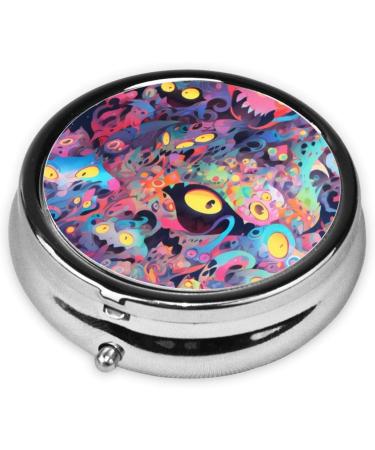 Many Strange Eyes Portable Metal Pill Box - Round Mini 3-Compartment with Hinged Design for Travel - Perfect for Small Pills - Stylish Black - Buy Online on GoSupps.com