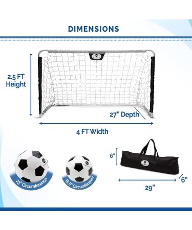 Morvat Soccer Goal Net Set for Kids - Lightweight Backyard Training Gifts for Children - Includes 1 Goal Net, 2 Soccer Balls, Carry Bag - Indoor & Outdoor Play - Black & White - Buy Online on GoSupps.com