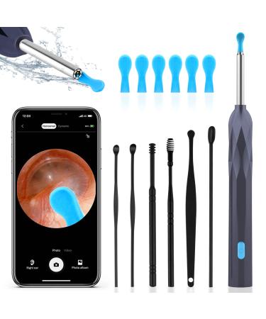 Ear Wax Removal Tool 1920P HD Ear Wax Removal with Camera Soft Silicone Ear Scoop for Ear Cleaning 6 LED Lights Compatible with iPhone iPad and Android(Gray)