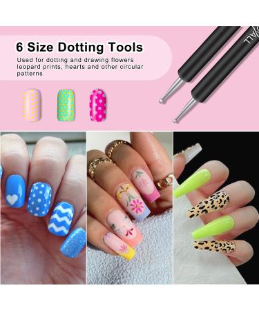 TEOYALL Nail Art Brushes Set - 6 Double Ended Design Tools for Builder Gel Painting, Liner Brushes & Dotting Pens - Buy Online on GoSupps.com