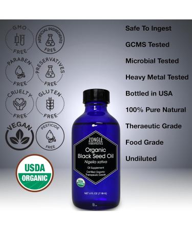 Organic Black Seed Oil Cold Pressed for Hair Face Immune Support 100% Pure Black Seed Oil by Zongle Therapeutics 4 OZ - Buy Online on GoSupps.com