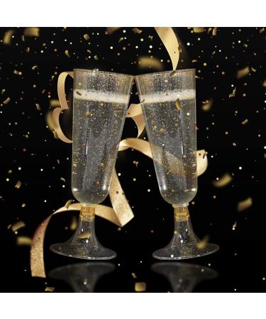 50 Pack Gold Glitter Plastic Champagne Flutes | 5.5 OZ | Disposable Glasses for Wedding & Party | Premium Toasting Flutes - Buy Online on GoSupps.com