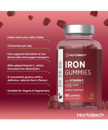 Iron Supplements | 14mg Iron Gummies with Vitamin C | 90 Vegan Gummies | for Men & Women | by Horbaach - Buy Online on GoSupps.com