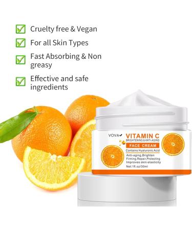 Vitamin C Face Cream with Hyaluronic Acid & Vitamin E - Anti-Ageing Day and Night Cream for Men and Women - Increases Skin Collagen Brightens Moisturises and Plumps the Skin - Buy Online on GoSupps.com