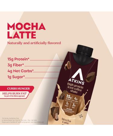 Atkins Mocha Latte Iced Coffee Flavored Protein Shake, High Protein, Low Glycemic, Low Carb and Low Sugar Shakes, Keto-Friendly, 12 Pack Mocha 11 Fl Oz (Pack of 12) - Buy Online on GoSupps.com