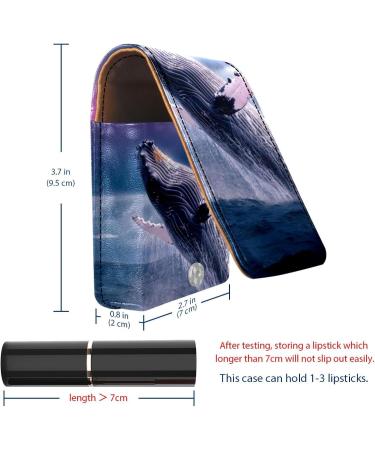 Premium Leather Lipstick Organizer Case with Mirror | Mini Lip Gloss Holder - Ocean Whale Design - Buy Online on GoSupps.com