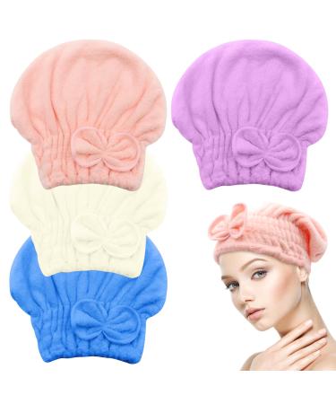 Scettar 4 piece of hair turban towel microfiber towel hair turban super fast absorbent quick -dry hair towels cute loop towel for long short smooth hair