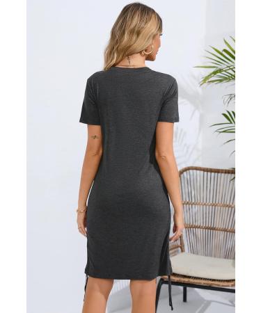 Sosolism 4 in 1 Maternity Nursing Dress - Short Sleeve Side Drawstring Top, Carbon Gray | Women's Breastfeeding Apparel - Buy Online on GoSupps.com