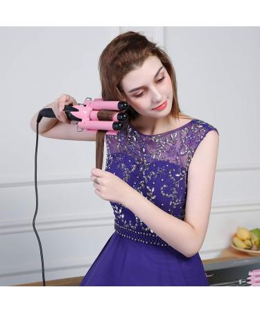 Curling Iron 3 Barrel Dual Voltage Hair Crimper with LCD Temp Display-Temperature Adjustable Portable Hair Waver Heats Up Quickly Ceramic Tourmaline Triple Barrels (Pink) - Buy Online on GoSupps.com